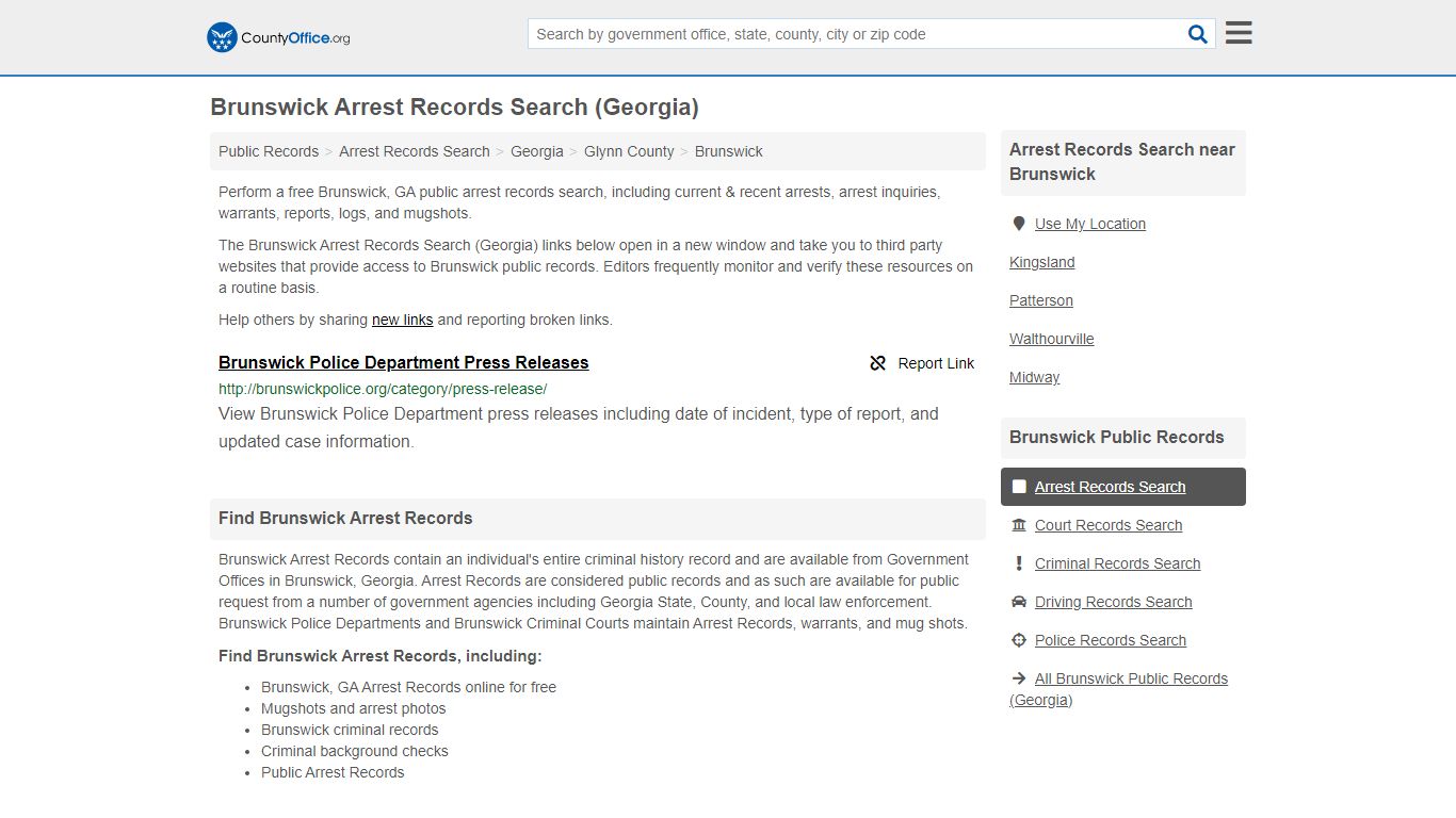 Brunswick Arrest Records Search (Georgia) - County Office