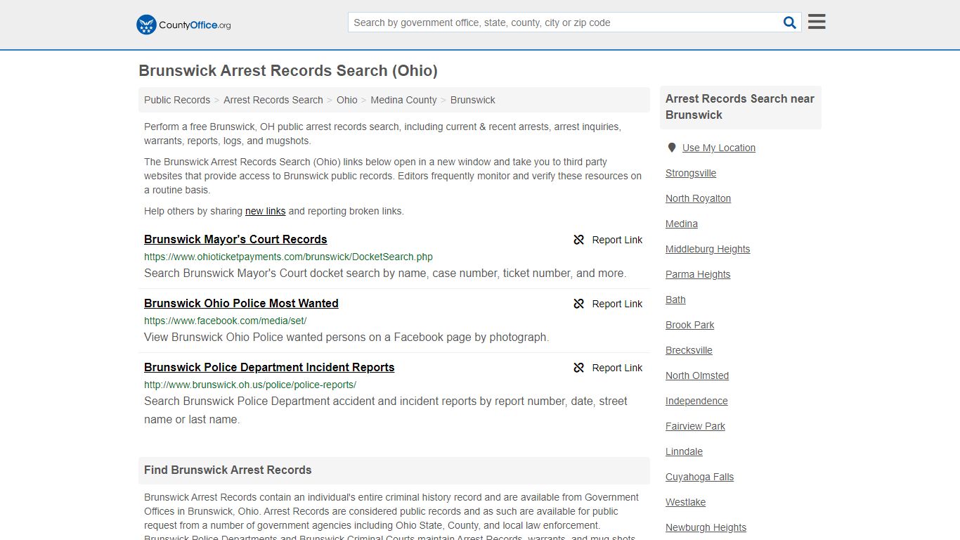 Brunswick Arrest Records Search (Ohio) - County Office